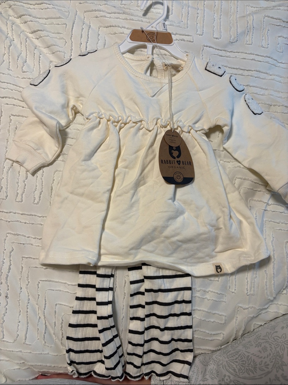Halloween Rabbit & Bear Cream Dress with Striped Tights - Baby Matching Set